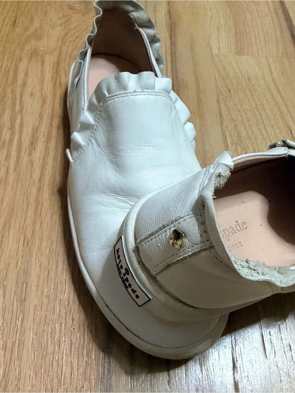 kate Spade “Lilly” Women’s White Leather Sneakers w/ Gold Spade Accent